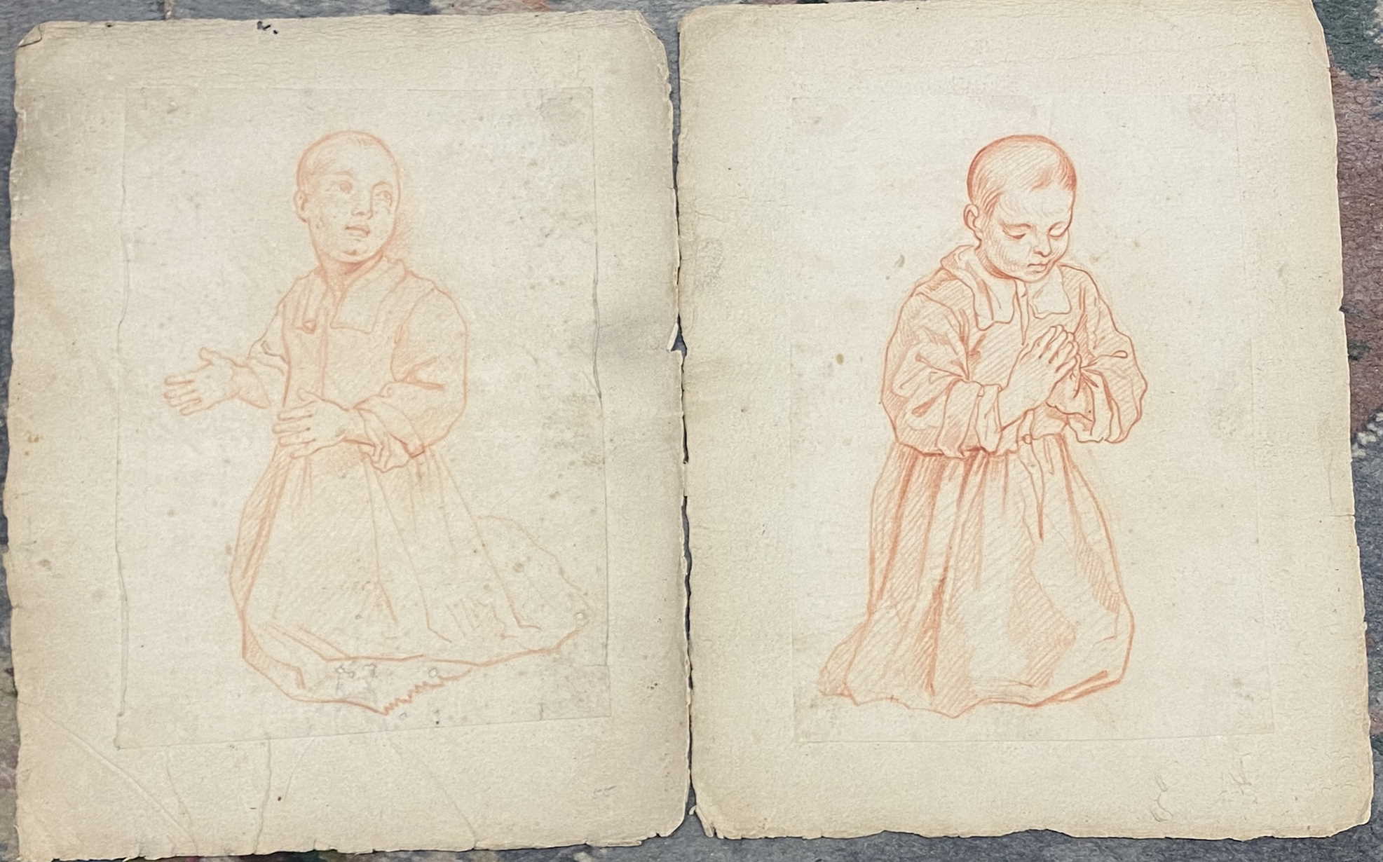 Two early drawings of children praying