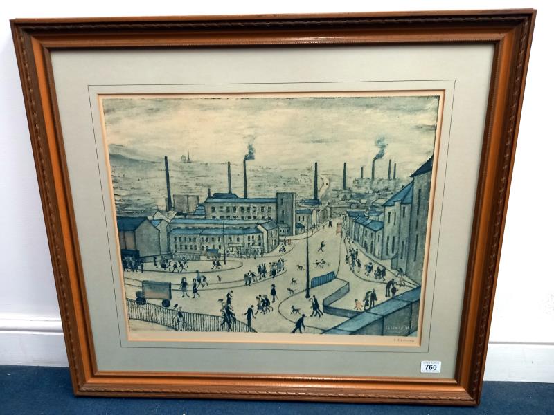 Lowry, Laurence Stephen (1887-1976), ' Huddersfield ', print, Signed in pencil to bottom right