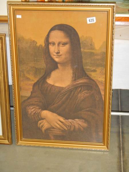 A framed print on silk of the Mona Lisa. 74 x 49 cm. - Image 2 of 3