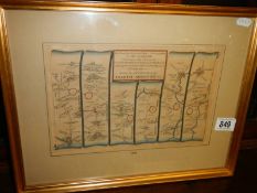 An early framed and glazed map - Gloucester to Coventry by Thomas Gardner.