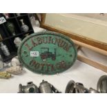 Oval cast metal Laburnam Cottage house name plaque depicting a steam engine 30cmx 22cm