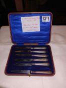 A cased set of silver handled knives A/F