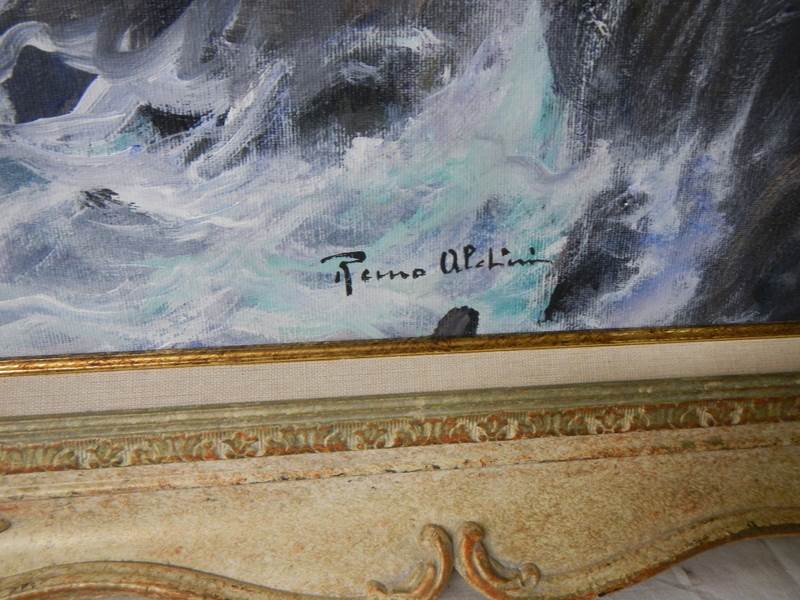 A large 20th century oil on canvas seascape. 109 x 77 cm. - Image 3 of 3