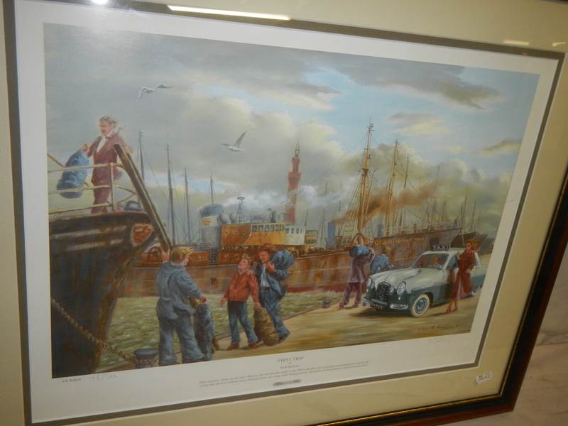 Oil on board painting depicting fishing boats in port, Grimsby (including the Ross Daring) signed - Image 4 of 5