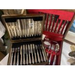 A 49 piece cased cutlery set (missing 1 cake fork) & a 24 piece cased fish knife & fork set