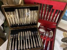 A 49 piece cased cutlery set (missing 1 cake fork) & a 24 piece cased fish knife & fork set