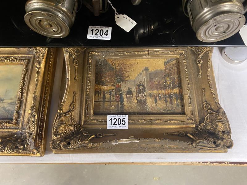 2 ormalu gilt frame overpainted prints - 30cm x 25cm & 29cm & 24cm - Image 3 of 3