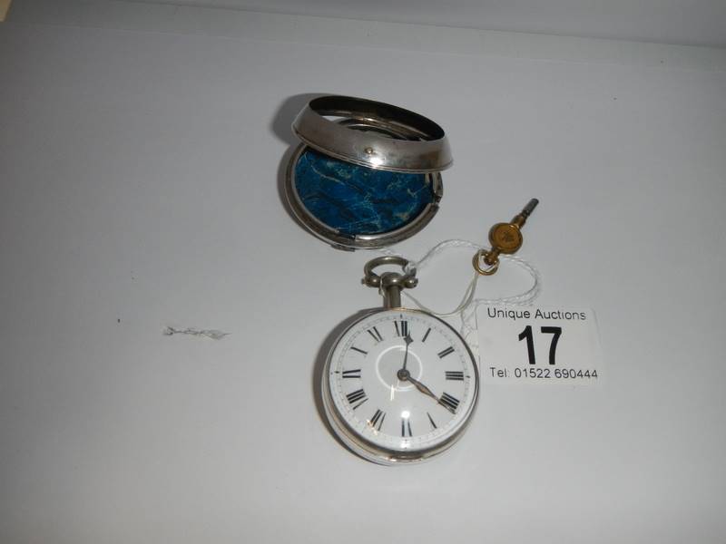 A matching pair case crown and verge pocket watch with key, working order, silver case, London 1783, - Image 4 of 7