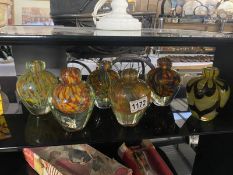 6 art glass bud vases