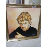 An oil on canvas portrait of George Michael. 45 x45 cm.