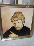 An oil on canvas portrait of George Michael. 45 x45 cm.