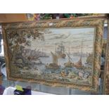 A 20th century tapestry featuring sailing ships.