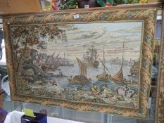 A 20th century tapestry featuring sailing ships.