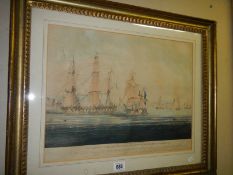 A framed and glazed print of HMS Spartan.