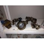 3 early 20th century motorcycle carbide lamps & 2 bicycle oil lamps