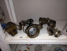 3 early 20th century motorcycle carbide lamps & 2 bicycle oil lamps