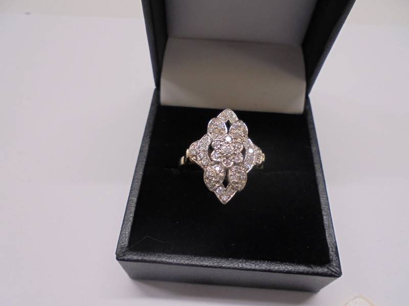 A five section floral white gold and diamond ring, size N half, 5.5 grams. - Image 2 of 5