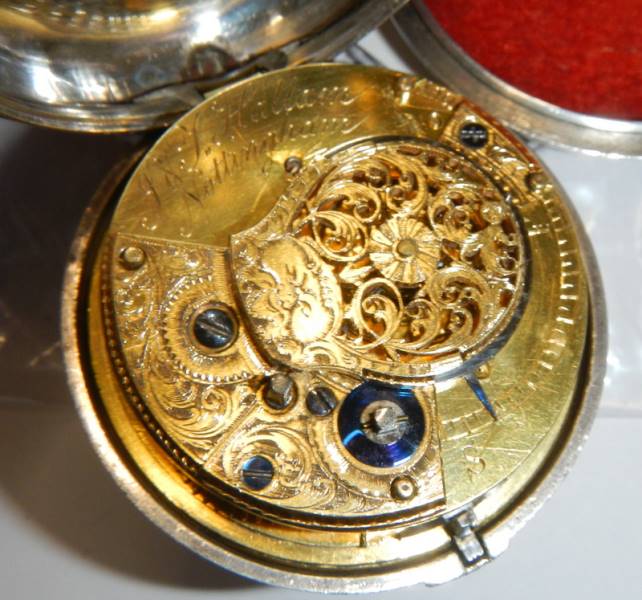 A pocket watch/matching pair case/crown & verge/with key, silver London 1771, bullseye glass, - Image 9 of 10