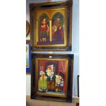 2 framed oil on canvas Beryl Cook style pictures, height 85cm, width 75cm