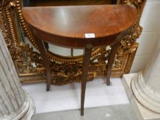 A mahogany inlaid D shaped table. COLLECT ONLY.