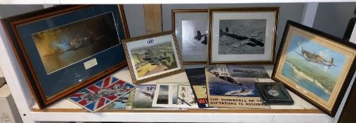 A good collection of RAF related framed & glazed prints & other RAF pictures & watch etc.