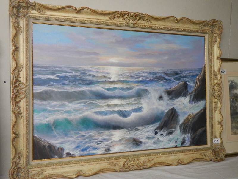 A large 20th century oil on canvas seascape. 109 x 77 cm.