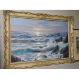 A large 20th century oil on canvas seascape. 109 x 77 cm.