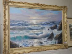 A large 20th century oil on canvas seascape. 109 x 77 cm.