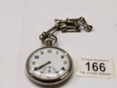 A pocket watch on chain marked GS/TP, Serial number 034923.