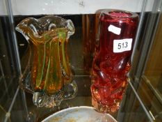 Two 1950's retro studio glass vases.