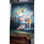 A large unframed Religious painting on canvas signed B. Tennifer? - 92cm x 122 cm (COLLECT ONLY)