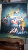 A large unframed Religious painting on canvas signed B. Tennifer? - 92cm x 122 cm (COLLECT ONLY)