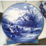 Large Royal Doulton blue and white charger of heron/ stork birds. Diameter 32cm