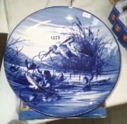 Large Royal Doulton blue and white charger of heron/ stork birds. Diameter 32cm