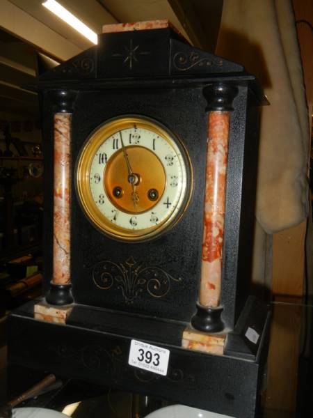 A black slate/marble mantel clock. - Image 2 of 3