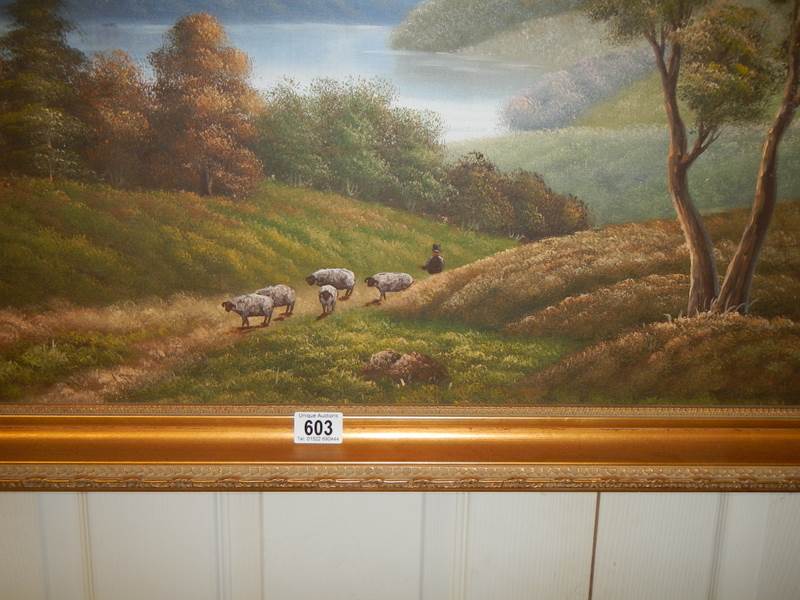 A large gilt framed oil on canvas signed Whitcher. 105 x73 cm. - Image 2 of 2