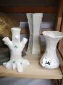 Three Belleek vases.