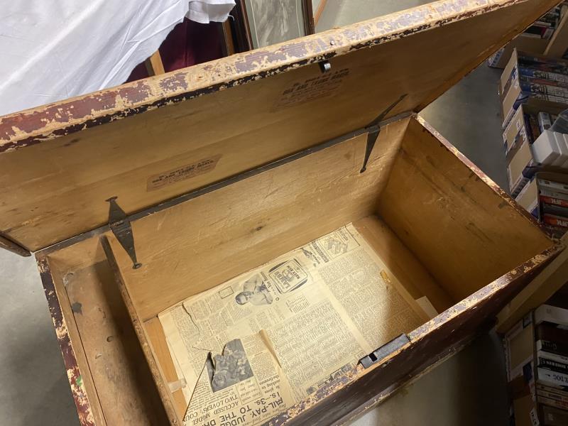 A Victorian pine blanket box with inner candle tray - 93cm x 49cm x 44cm high - Image 2 of 2