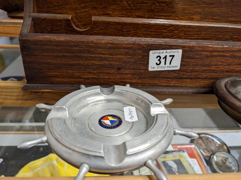 3 marine collectables being oak Cunard desk tidy, treen bowl from SS Gt Britain & metal ashtray - Image 3 of 5