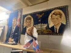 2 Italian tapestry wall hangings of JFK Kennedy & a head scarf - 93cm x 49cm & 50cm x 97cm