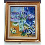 A framed 20th century still life oil on board in colourist style (Stocks) - 52cm x 60cm