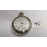 A large Waltham pocket watch, movement date 1906-1907, silvered case, screw on back and bezel,