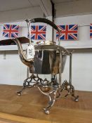 A silver plate kettle on stand complete with burner, Dickenson & Co., Burnley.