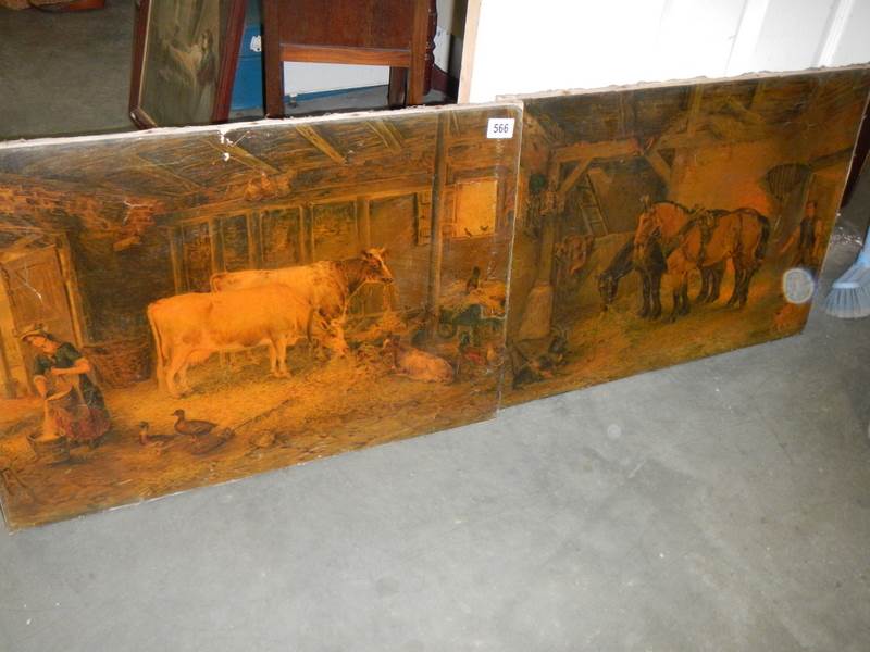 A pair of unframed lithographs featuring cattle and horses. COLLECT ONLY.