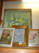 Four framed floral prints, collect only.