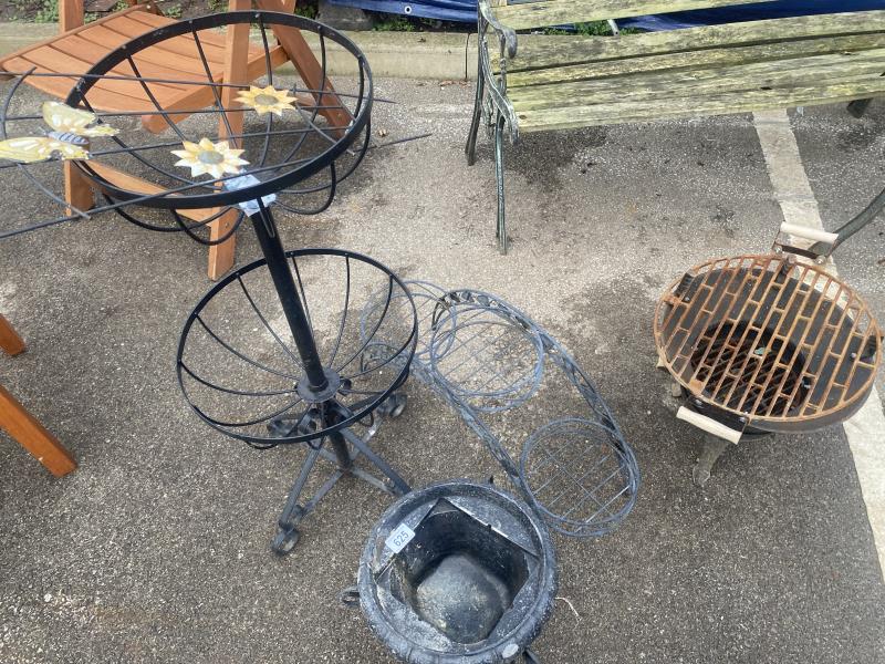 A quantity of metal garden items and burner