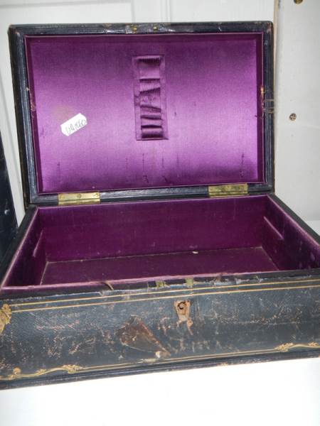 A Victorian box with decorative tooling, brass escutcheon and silk lining. - Image 3 of 3