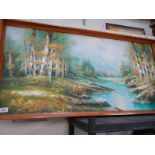 A large oil on canvas forest/stream scene, 45" wide.