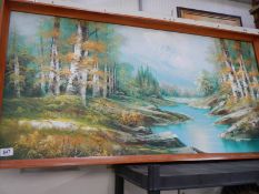 A large oil on canvas forest/stream scene, 45" wide.