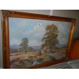 A gilt framed rural scene on canvas signed Don Vaughan. COLLECT ONLY.